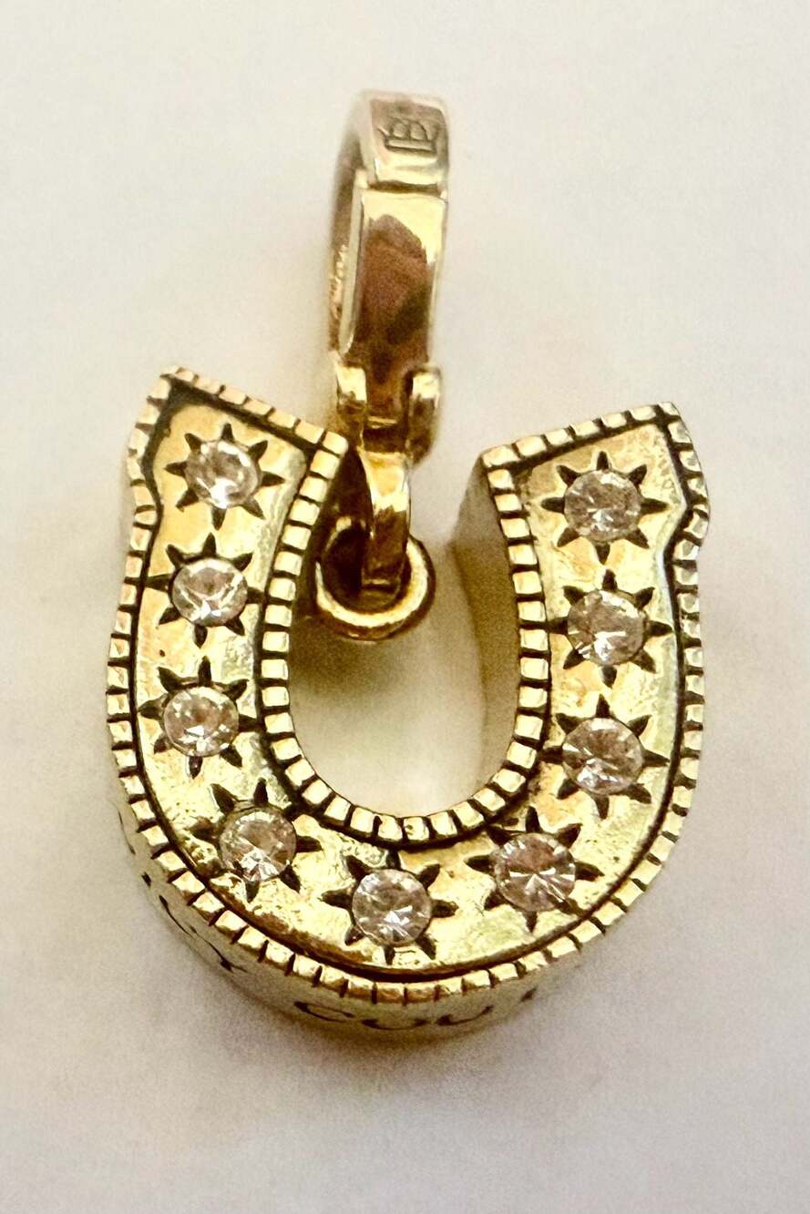 Y2k Juicy Couture Gold Lucky  Double Horseshoe Rhinestone & Turquoise Charm
